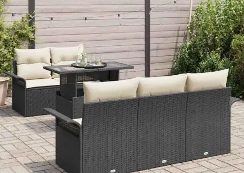 Set de canapele pentru grădină cu 6 piese și perne din rattan plastic negru - 3/5