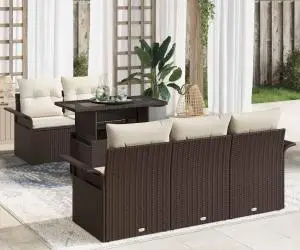 Set de canapea de grădină cu 6 piese și perne, maro, din rattan sintetic