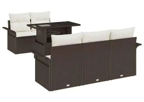 Set de canapea de grădină cu 6 piese și perne, maro, din rattan sintetic - 2/5