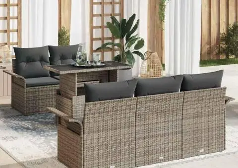 Set de canapea de grădină cu 6 piese, perne gri, din rattan sintetic - 1/5