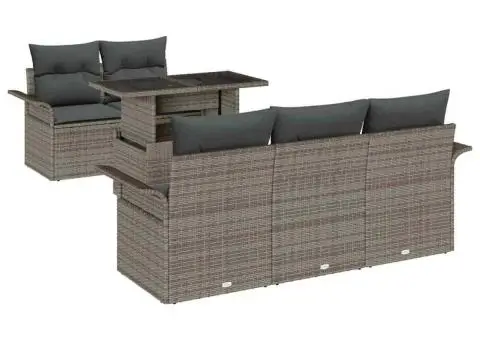 Set de canapea de grădină cu 6 piese, perne gri, din rattan sintetic - 2/5