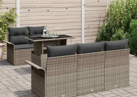 Set de canapea de grădină cu 6 piese, perne gri, din rattan sintetic - 3/5