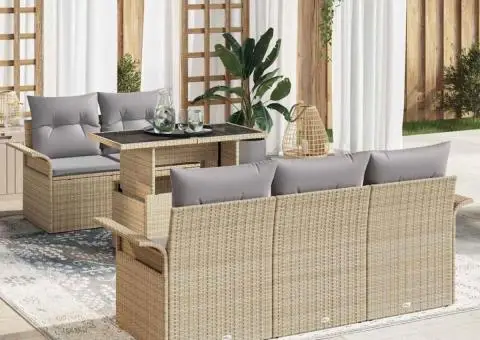 Set de canapea de grădină, 6 piese cu perne din ratan bej - 1/5