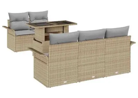Set de canapea de grădină, 6 piese cu perne din ratan bej - 2/5