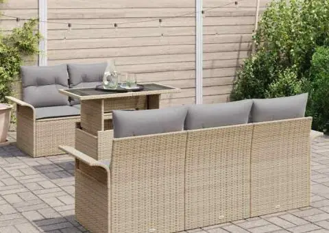 Set de canapea de grădină, 6 piese cu perne din ratan bej - 3/5