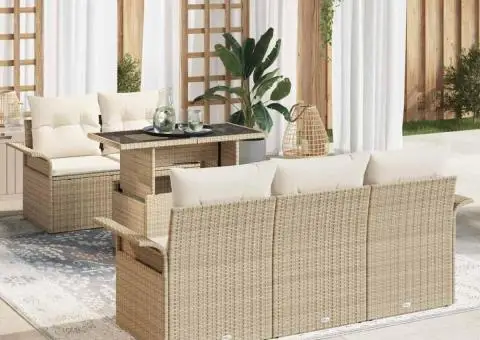 Set de canapea de grădină 6 piese cu perne bej din ratan sintetic - 1/5