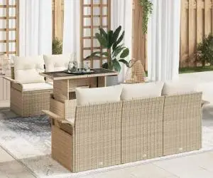 Set de canapea de grădină 6 piese cu perne bej din ratan sintetic