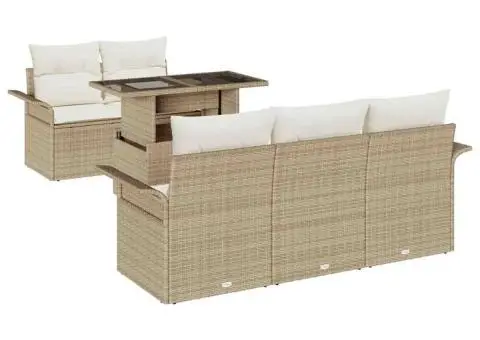 Set de canapea de grădină 6 piese cu perne bej din ratan sintetic - 2/5