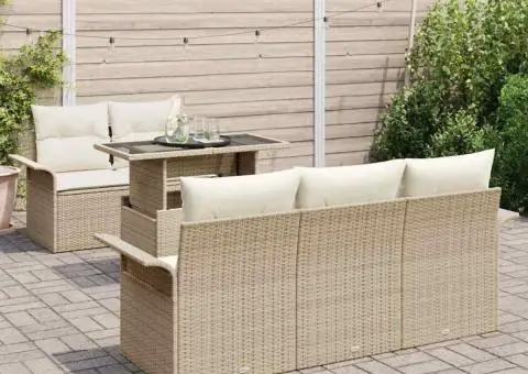 Set de canapea de grădină 6 piese cu perne bej din ratan sintetic - 3/5