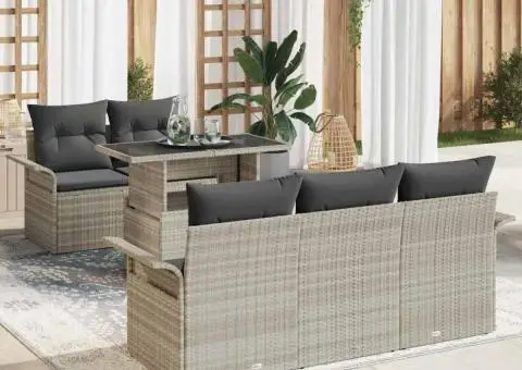 Set de canapea de grădină 6 piese cu perne gri deschis din poliratan - 1/5