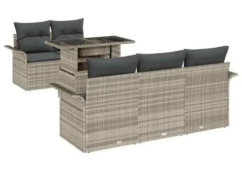 Set de canapea de grădină 6 piese cu perne gri deschis din poliratan - 2/5