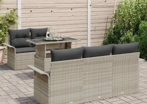 Set de canapea de grădină 6 piese cu perne gri deschis din poliratan - 3/5