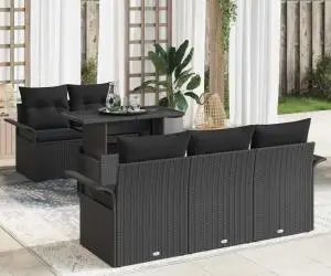 Set de canapea de grădină cu 6 piese și perne, din rattan sintetic negru