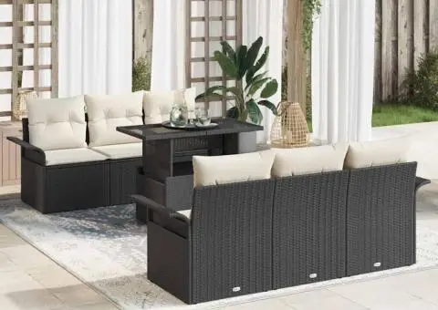 Set de canapele pentru grădină 7 piese cu perne, ratan poly negru - 1/5