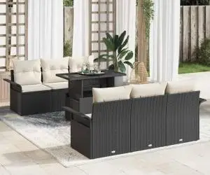 Set de canapele pentru grădină 7 piese cu perne, ratan poly negru