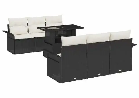 Set de canapele pentru grădină 7 piese cu perne, ratan poly negru - 2/5