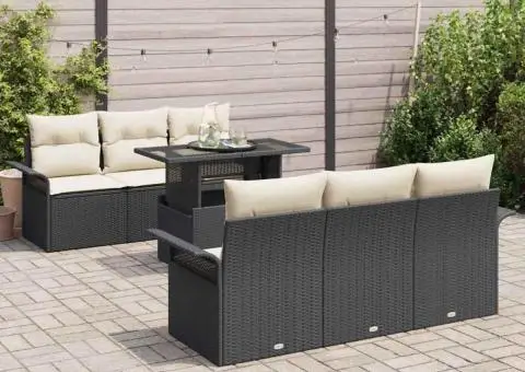 Set de canapele pentru grădină 7 piese cu perne, ratan poly negru - 3/5