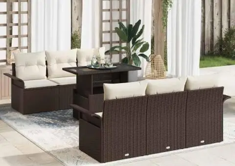 Set de canapea de grădină de 7 piese cu perne maro din ratan poly - 1/5