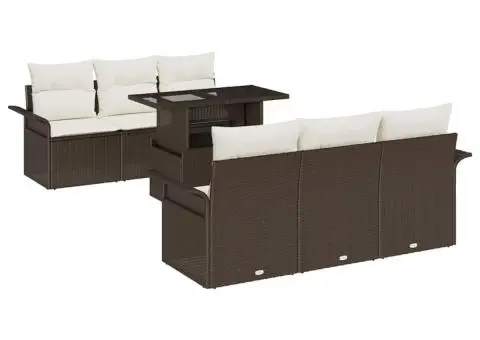 Set de canapea de grădină de 7 piese cu perne maro din ratan poly - 2/5