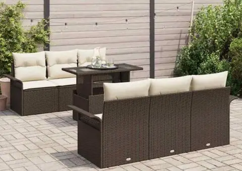 Set de canapea de grădină de 7 piese cu perne maro din ratan poly - 3/5