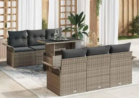 Set canapele de grădină 7 piese cu perne gri din rattan poliester - 1/5