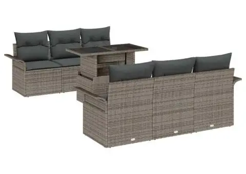 Set canapele de grădină 7 piese cu perne gri din rattan poliester - 2/5