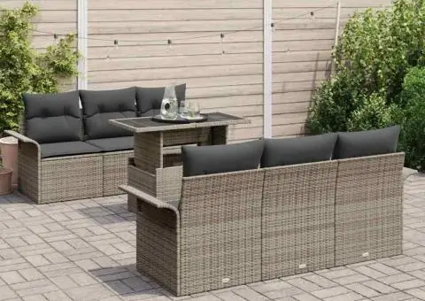 Set canapele de grădină 7 piese cu perne gri din rattan poliester - 3/5