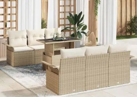 Set de canapele de grădină în 7 piese cu perne bej din rattan polietilenă - 1/5