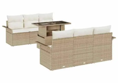 Set de canapele de grădină în 7 piese cu perne bej din rattan polietilenă - 2/5