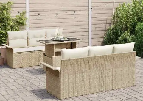 Set de canapele de grădină în 7 piese cu perne bej din rattan polietilenă - 3/5