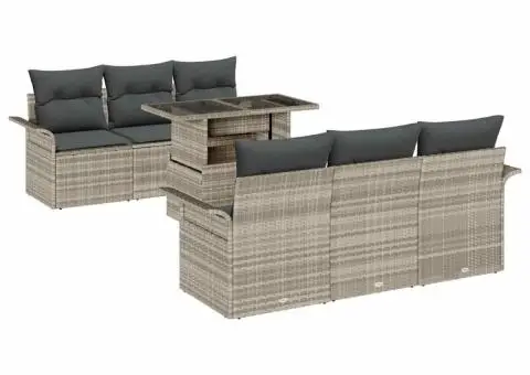 Set de canapea de grădină din 7 piese cu perne gri deschis, din poliratan - 2/5