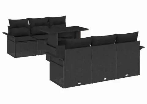 Set de canapea de grădină cu 7 piese și perne din rattan poly negru - 2/5