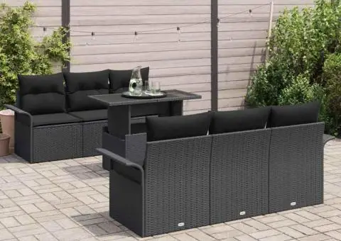 Set de canapea de grădină cu 7 piese și perne din rattan poly negru - 3/5