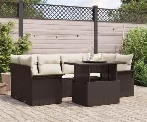 Set canapea grădină, 7 piese, cu perne, maro, din rattan sintetic