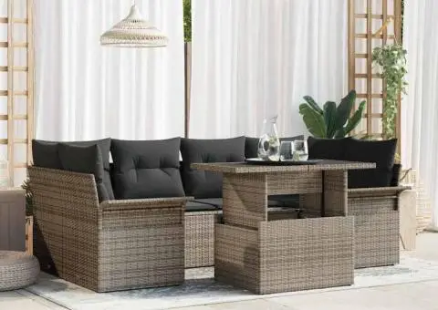 Set de canapea de grădină cu 7 piese, perne gri, din ratan poly - 1/5