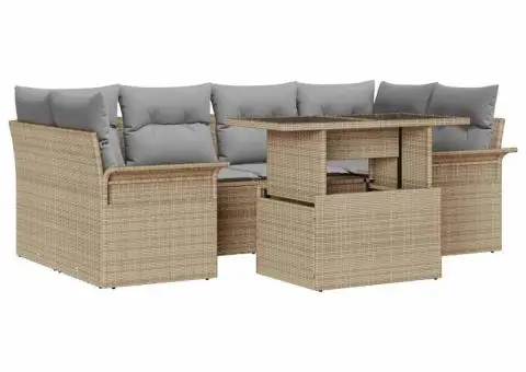 Set de canapea de grădină format din 7 piese cu perne bej din rattan poly - 2/5