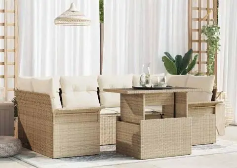 Set de canapele de grădină 7 piese cu perne bej din ratan poly - 1/5