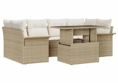 Set de canapele de grădină 7 piese cu perne bej din ratan poly - 2/5