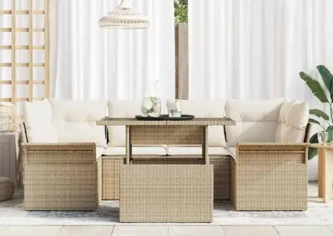 Set de canapele de grădină 7 piese cu perne bej din ratan poly - 3/5