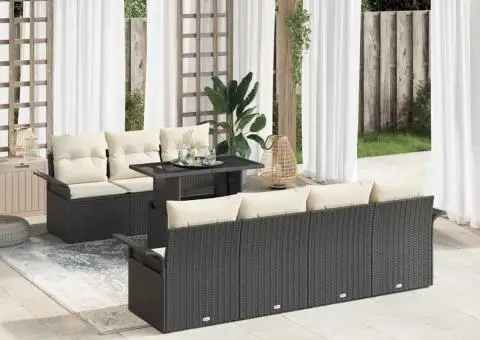 Set de canapea de grădină cu 8 piese și perne Rattan Polyratan Negru - 1/5