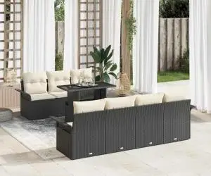 Set de canapea de grădină cu 8 piese și perne Rattan Polyratan Negru