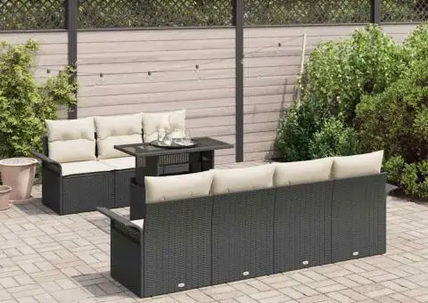 Set de canapea de grădină cu 8 piese și perne Rattan Polyratan Negru - 3/5