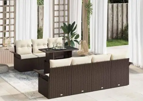 Set de Canapea de Grădină cu 8 Piese și Perne Maro din Ratan Polyester - 1/5