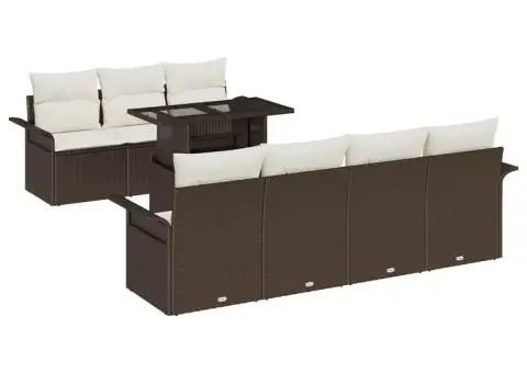 Set de Canapea de Grădină cu 8 Piese și Perne Maro din Ratan Polyester - 2/5