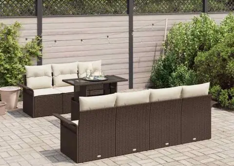 Set de Canapea de Grădină cu 8 Piese și Perne Maro din Ratan Polyester - 3/5