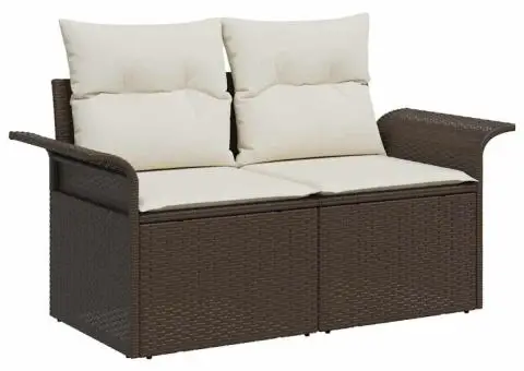 Set de Canapea de Grădină cu 8 Piese și Perne Maro din Ratan Polyester - 4/5