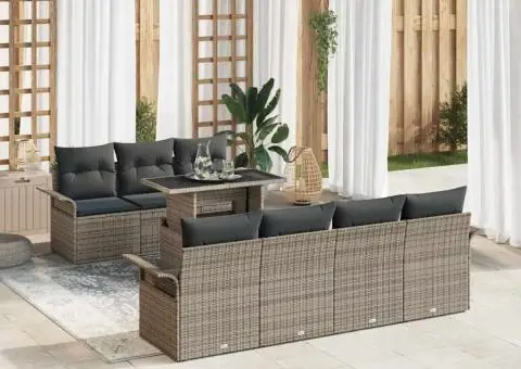 Set de canapea de grădină cu 8 piese și perne gri din ratan - 1/5