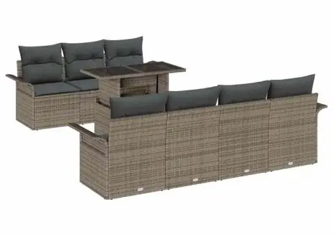 Set de canapea de grădină cu 8 piese și perne gri din ratan - 2/5