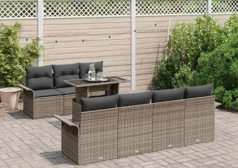 Set de canapea de grădină cu 8 piese și perne gri din ratan - 3/5