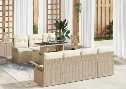 Set de canapele de grădină format din 8 piese cu perne bej din rattan sintetic - 1/5